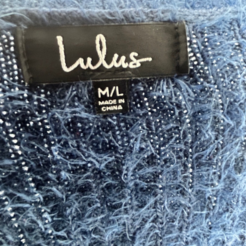 Lulus Navy Blue Eyelash Knit Crewneck Sweater Oversized ML NWT Cozycore - Picture 4 of 6